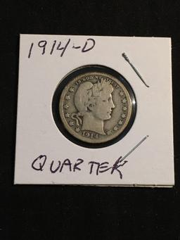 1914-D United States Barber Silver Quarter - 90% Silver Coin