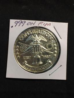 1 Ounce .999 Fine Silver Constitution Silver Bullion Round Coin