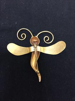 High Polished Handmade 65x60mm Signed Designer 12Kt Gold-Filled Dragonfly Brooch