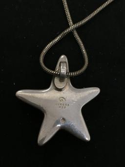 Airess Designer 35x32x8mm Puffy Star Sterling Silver Pendant w/ 24in Long Snake Chain