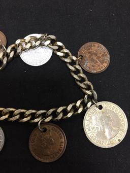 Lot of Two 8in Long Fashion Coin Motif Bracelets