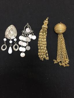 Lot of Four Gold & Silver-Tone Various Size & Style Tassel & Chandelier Style Fashion Alloy Pendants