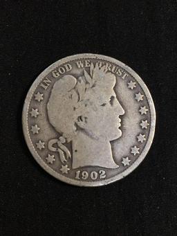 1902 United States Barber Half Dollar - RARE 90% Silver Coin - 0.361 ASW