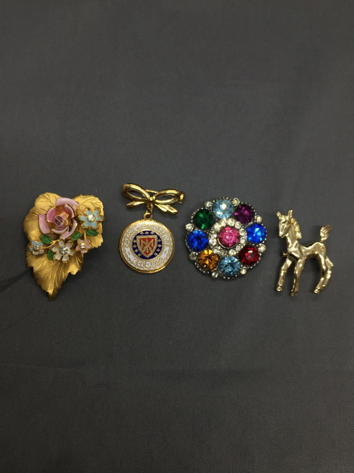 Lot of Four Various Size & Shaped Fashion Alloy Brooches