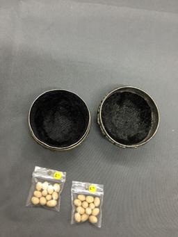 One Handmade East Indian Styled Silver-Tone Alloy 2in Diameter Pill Box & Two Bags of Beads