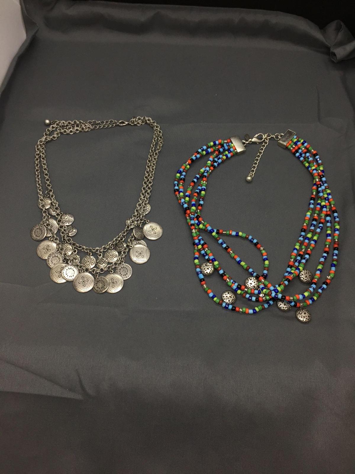 Lot of Two Chicos Designer Fashion Necklaces, One Multi-Strand & Various Colored Beaded 20in
