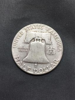 1954 United States Franklin Half Dollar - 90% Silver Coin - 0.361 ASW