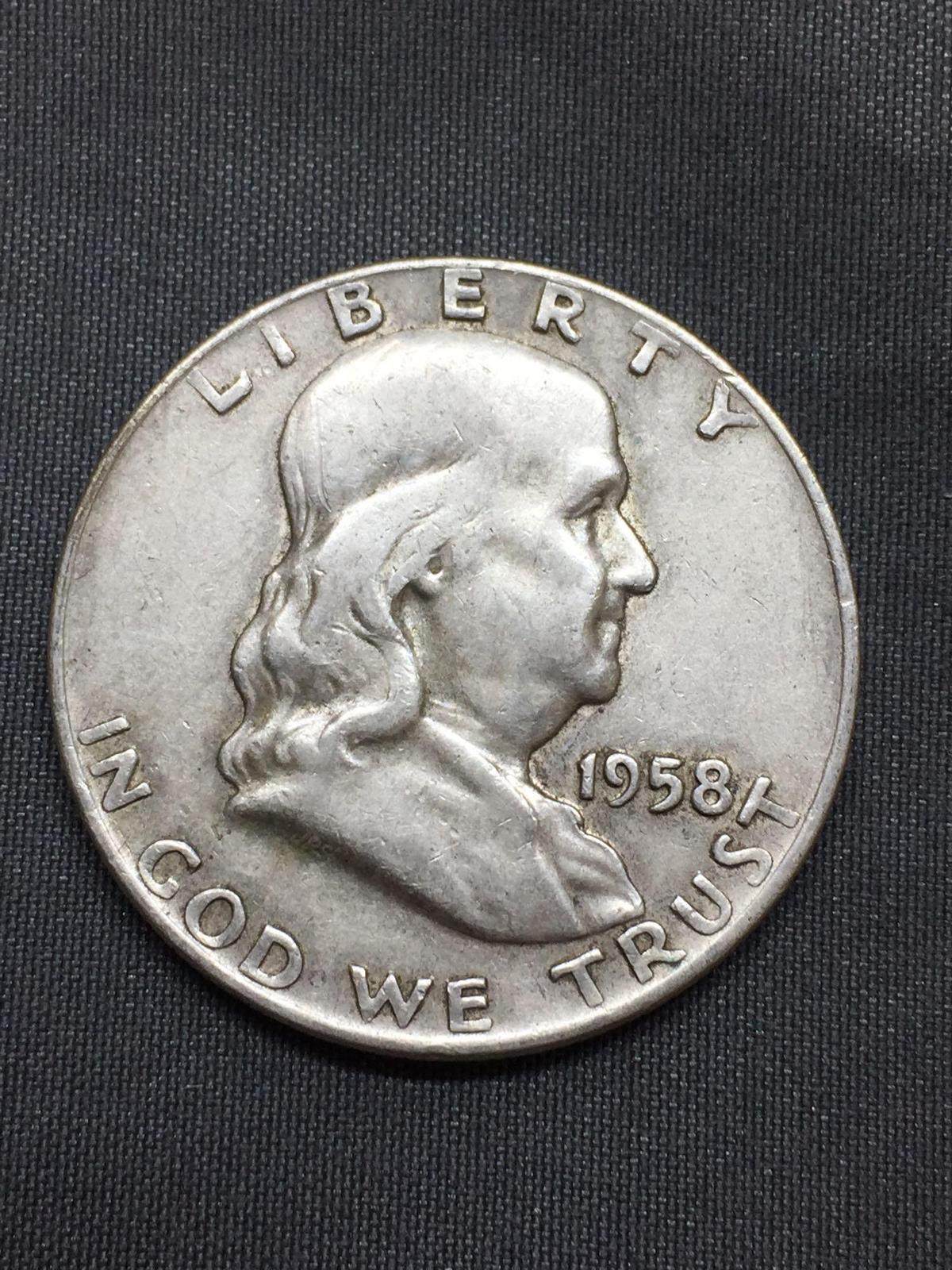 1958-D United States Franklin Half Dollar - 90% Silver Coin - 0.361 ASW