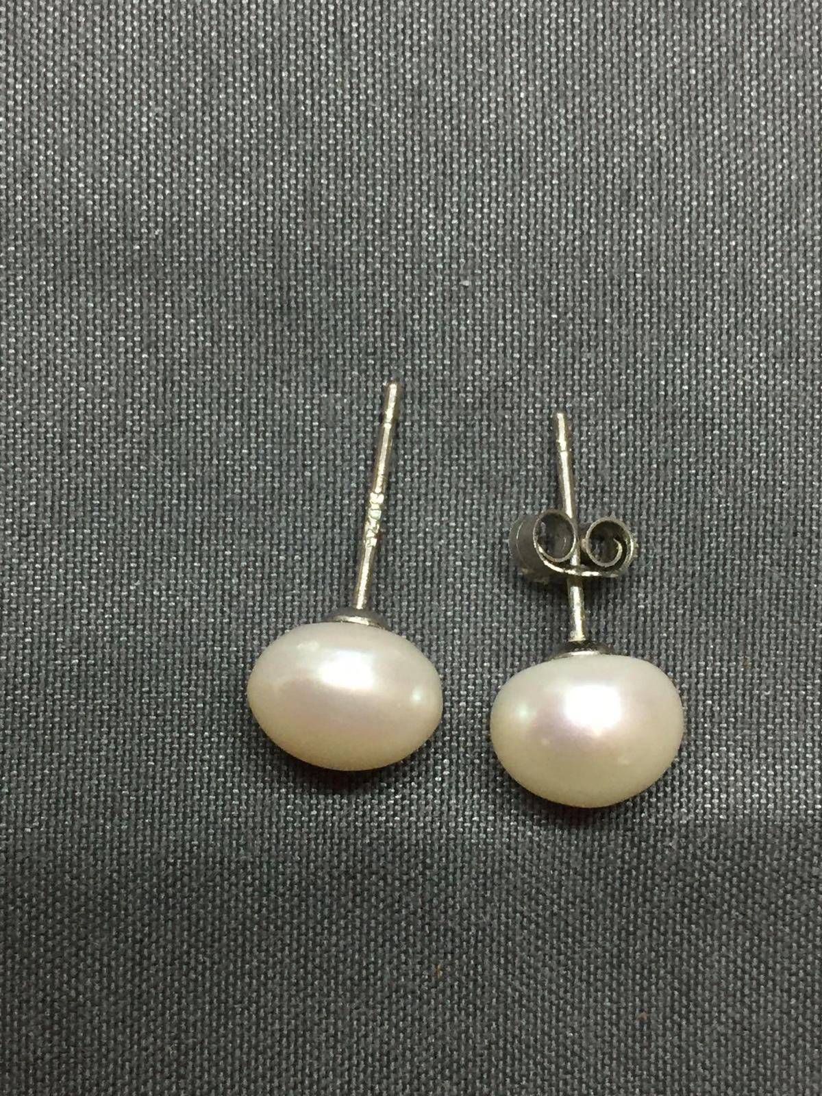 Round 8.5mm White Pearl Pair of Sterling Silver Stud Earrings