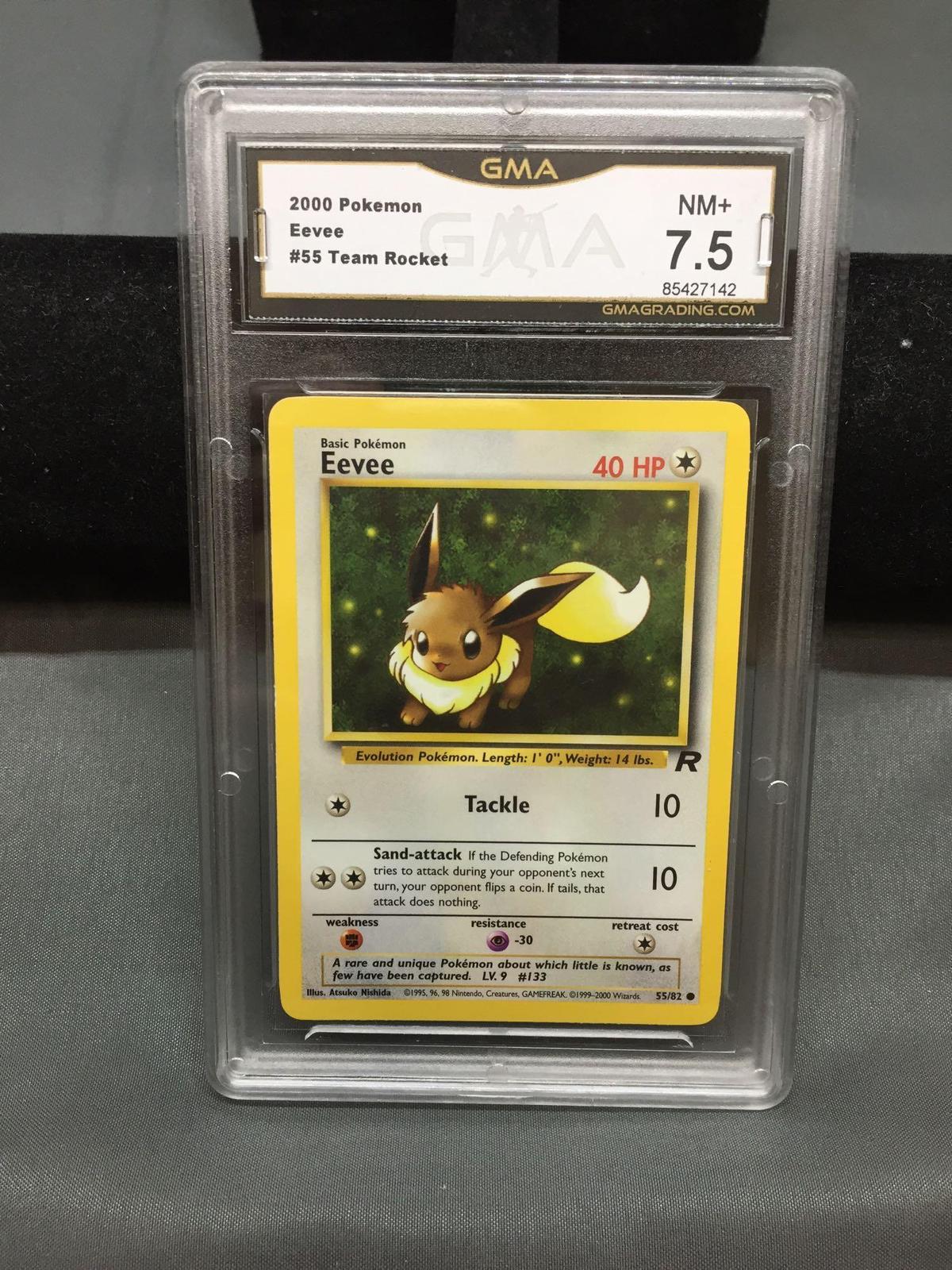 GMA Graded 2000 Pokemon Team Rocket EEVEE Trading Card - NM+ 7.5