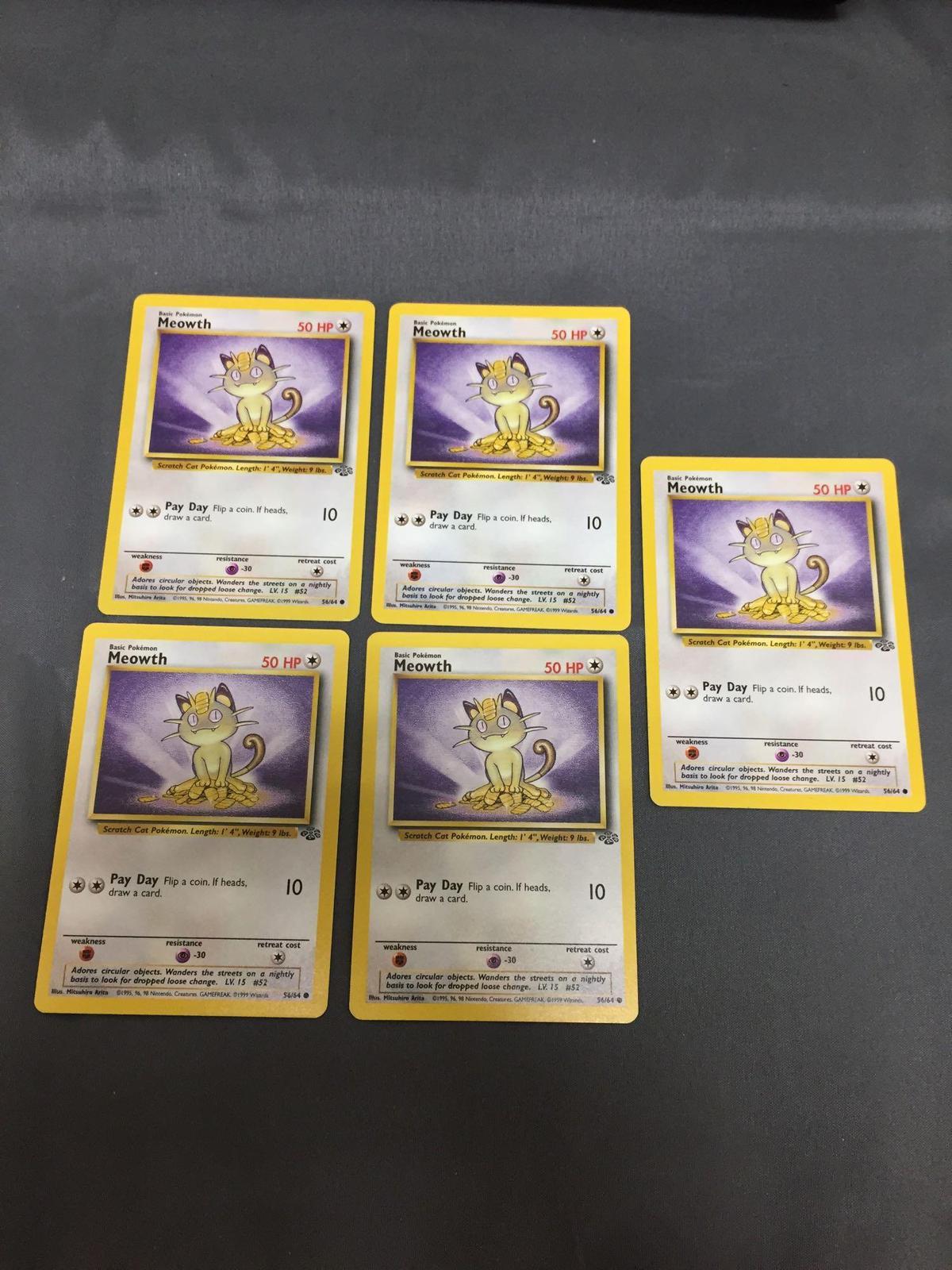 5 Card Lot of Pokemon Jungle MEOWTH Trading Cards 56/64