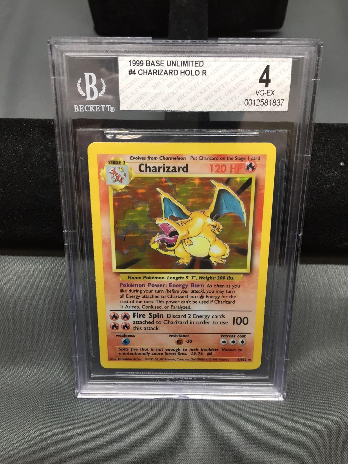 BGS Graded 1999 Pokemon Base Set Unlimited CHARIZARD Holofoil Rare Card - VG-EX 4