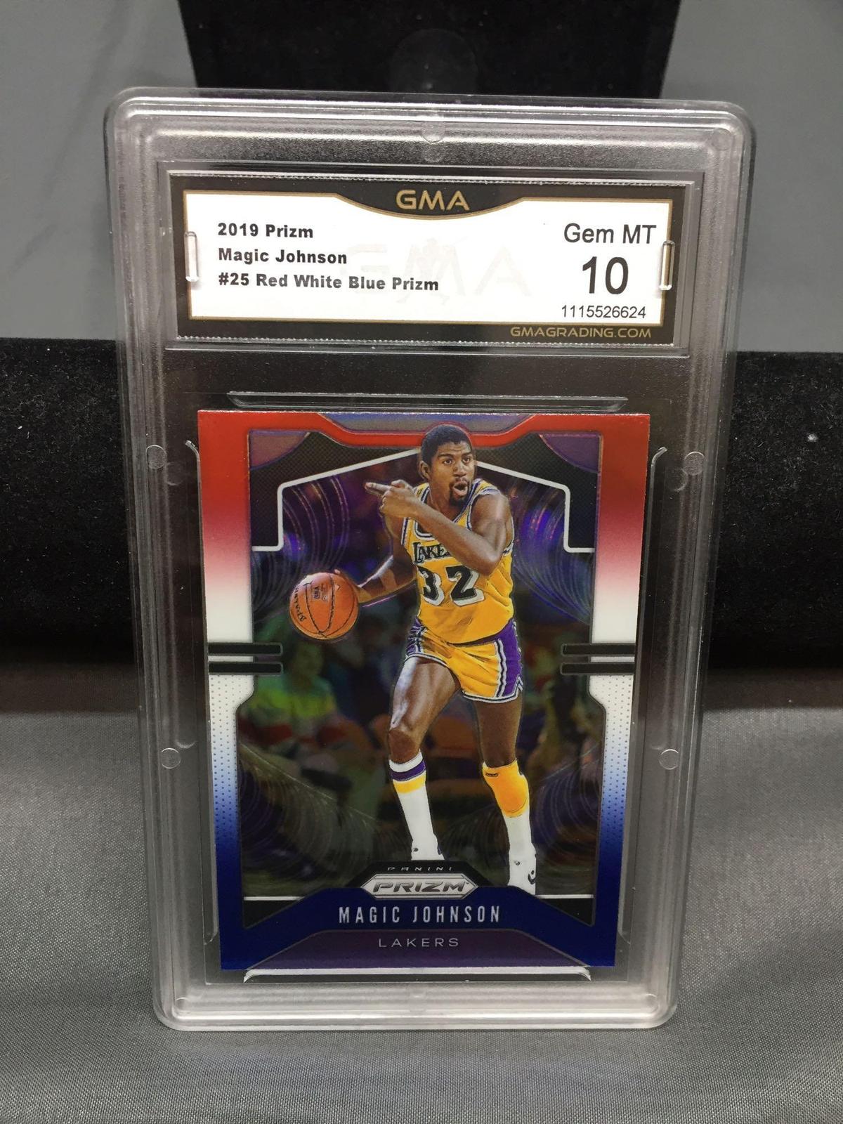 GMA Graded 2019-20 Panini Prizm Red White Blue MAGIC JOHNSON Lakers Basketball Card - GEM MINT 10