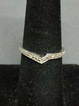Shared Prong Set Diamond Accented 3.25mm Wide Tapered Sterling Silver Chevron Band