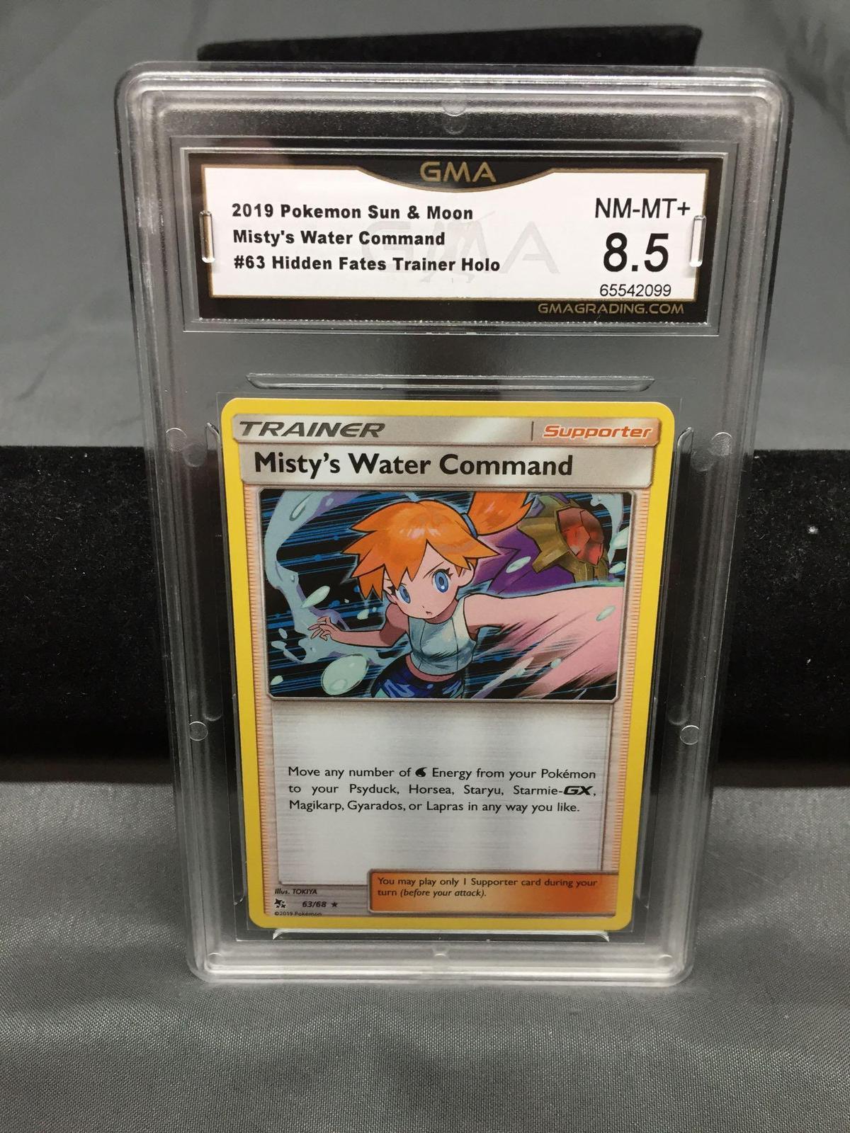 GMA Graded 2019 Pokemon Hidden Fates MISTY'S WATER COMMAND Holofoil Trading Card - NM-MT+ 8.5