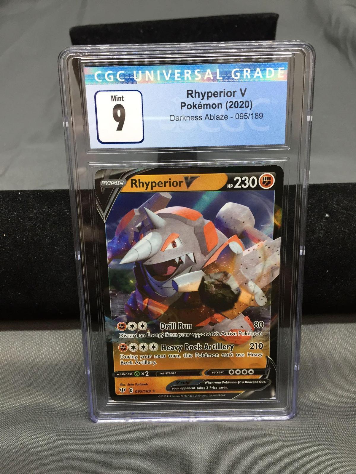 CGC Graded 2020 Pokemon Darkness Ablaze RHYPERIOR V Holofoil Rare Trading Card - MINT 9