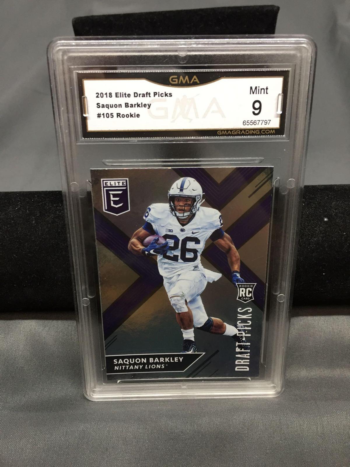 GMA Graded 2018 Panini Elite Draft #105 SAQUON BARKLEY Giants ROOKIE Football Card - MINT 9