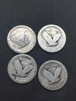 4 Count Lot of 90% Silver United States Standing Liberty Quarters - $1.00 Face Value