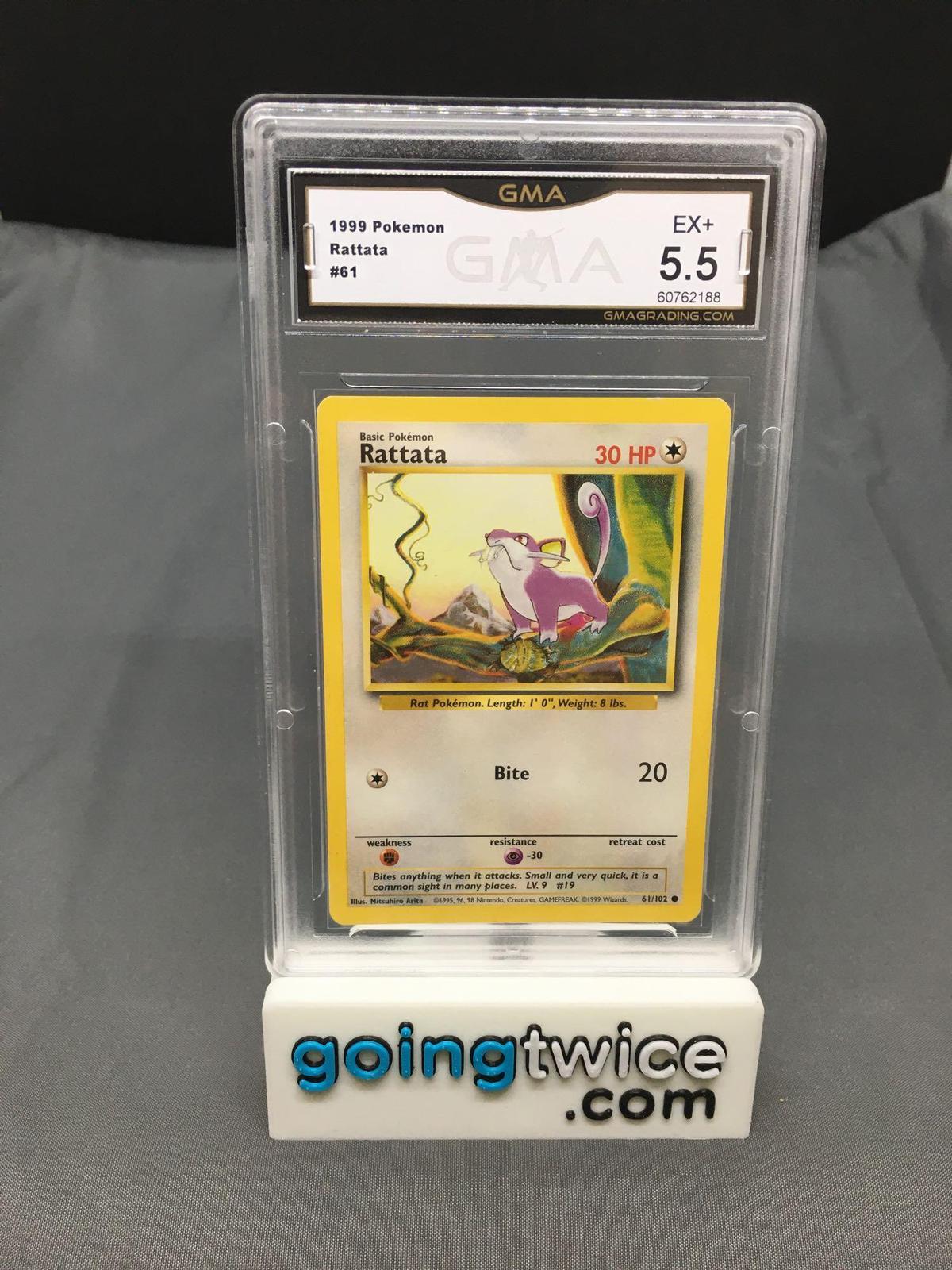 GMA Graded 1999 Pokemon Base Set Unlimited #61 RATTATA Trading Card - EX+ 5.5