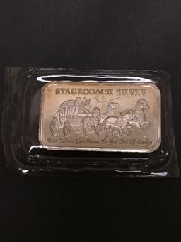 1 Troy Ounce .999 Fine Silver Breakable STAGECOACH Silver Bullion Bar - Breakable into Quarters