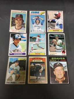 9 Card Lot of 1970's Topps Baseball Cards with Stars and Hall of Famers from Estate Collection