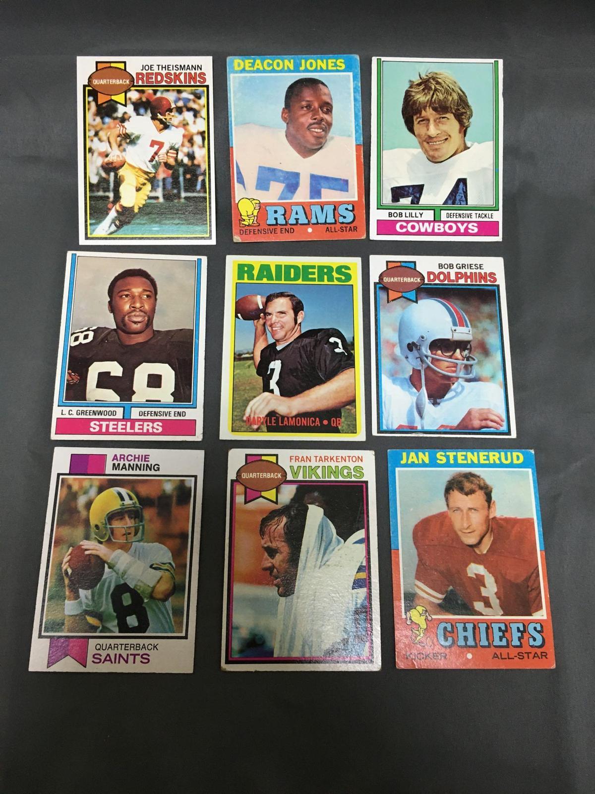 9 Card Lot of 1970's Vintage Football Cards with Stars and Hall of Famers from Estate