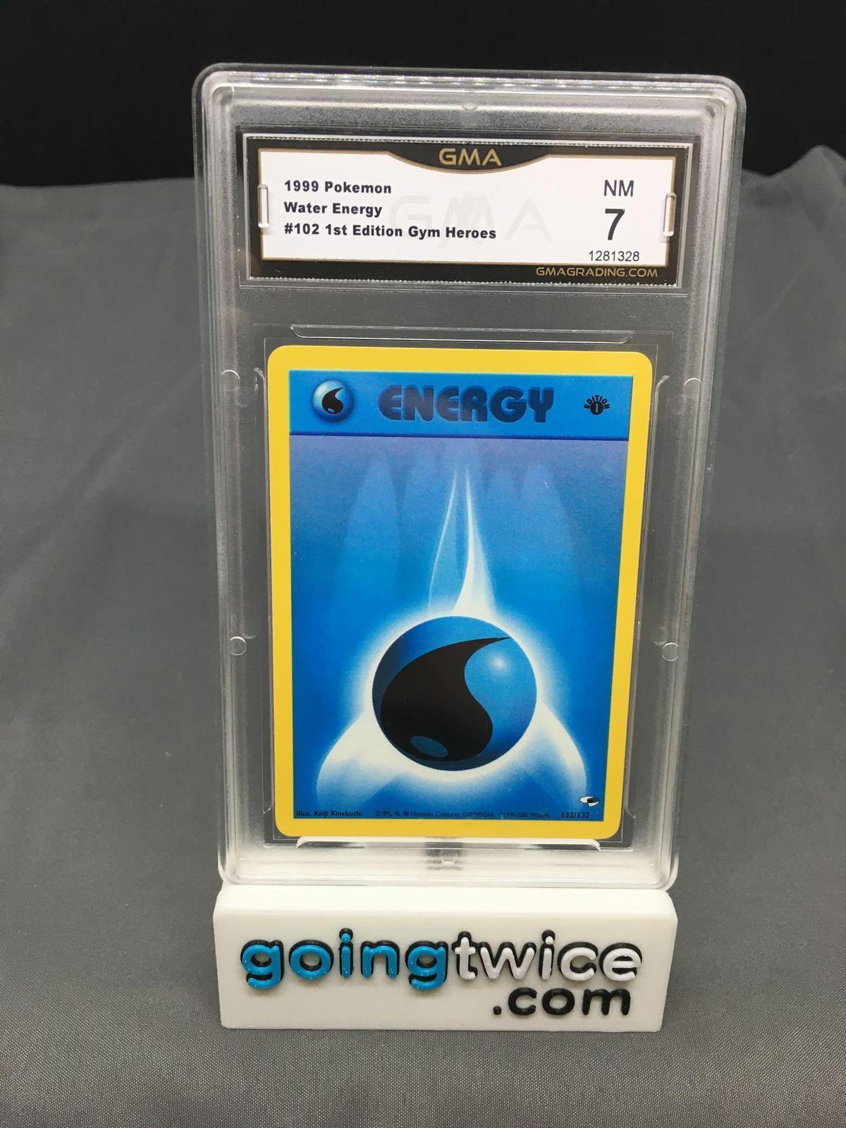 GMA Graded 1999 Pokemon Gym Heroes 1st Edition #102 WATER ENERGY Trading Card - NM 7