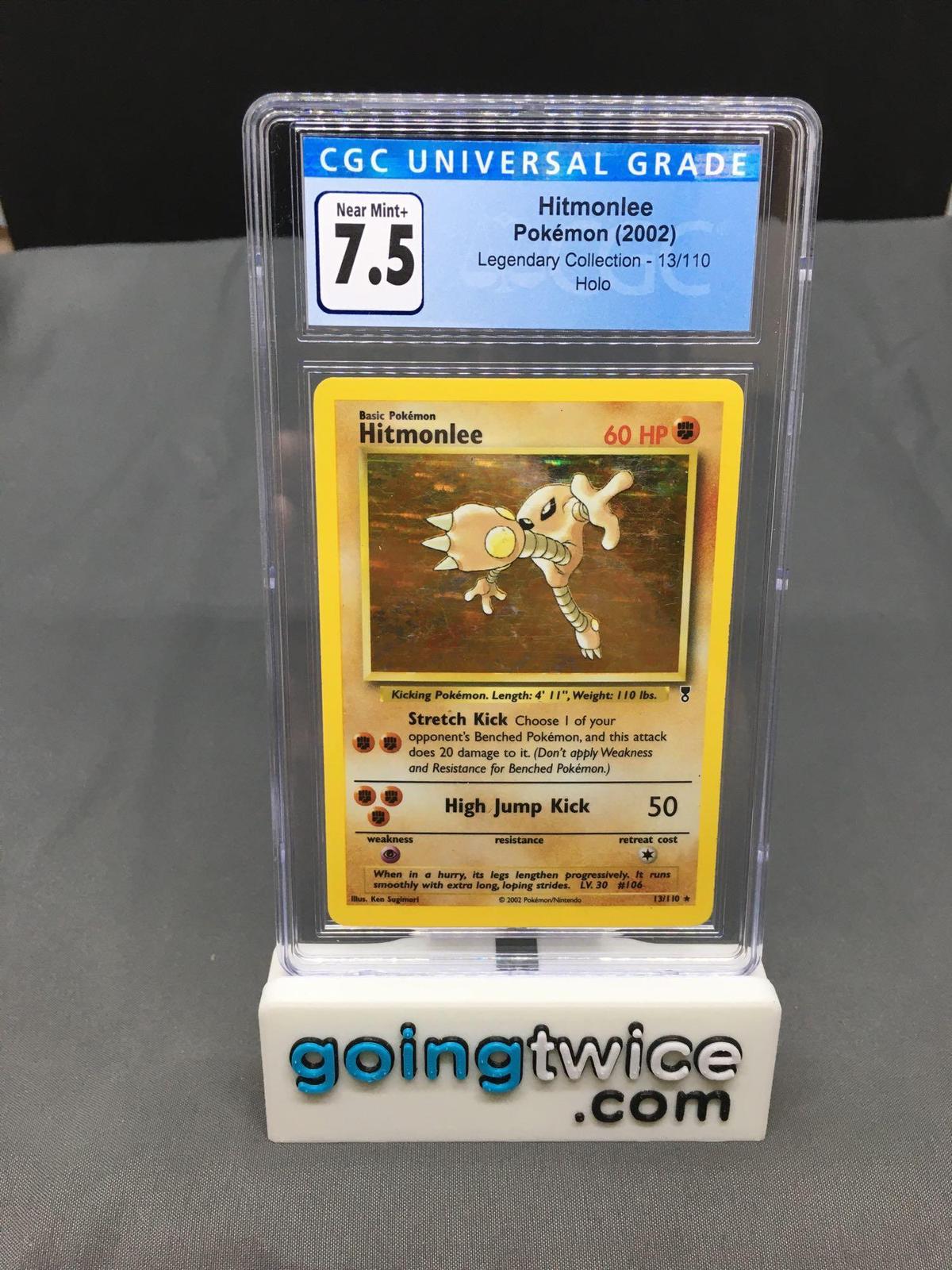 CGC Graded 2002 Pokemon Legendary Collection #13 HITMONLEE Holofoil Rare Trading Card - NM+ 7.5