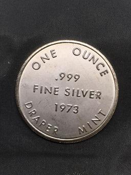 WOW Vintage 1973 Draper Mint Swiss of America 1 OZ .999 Fine Silver Bullion Round