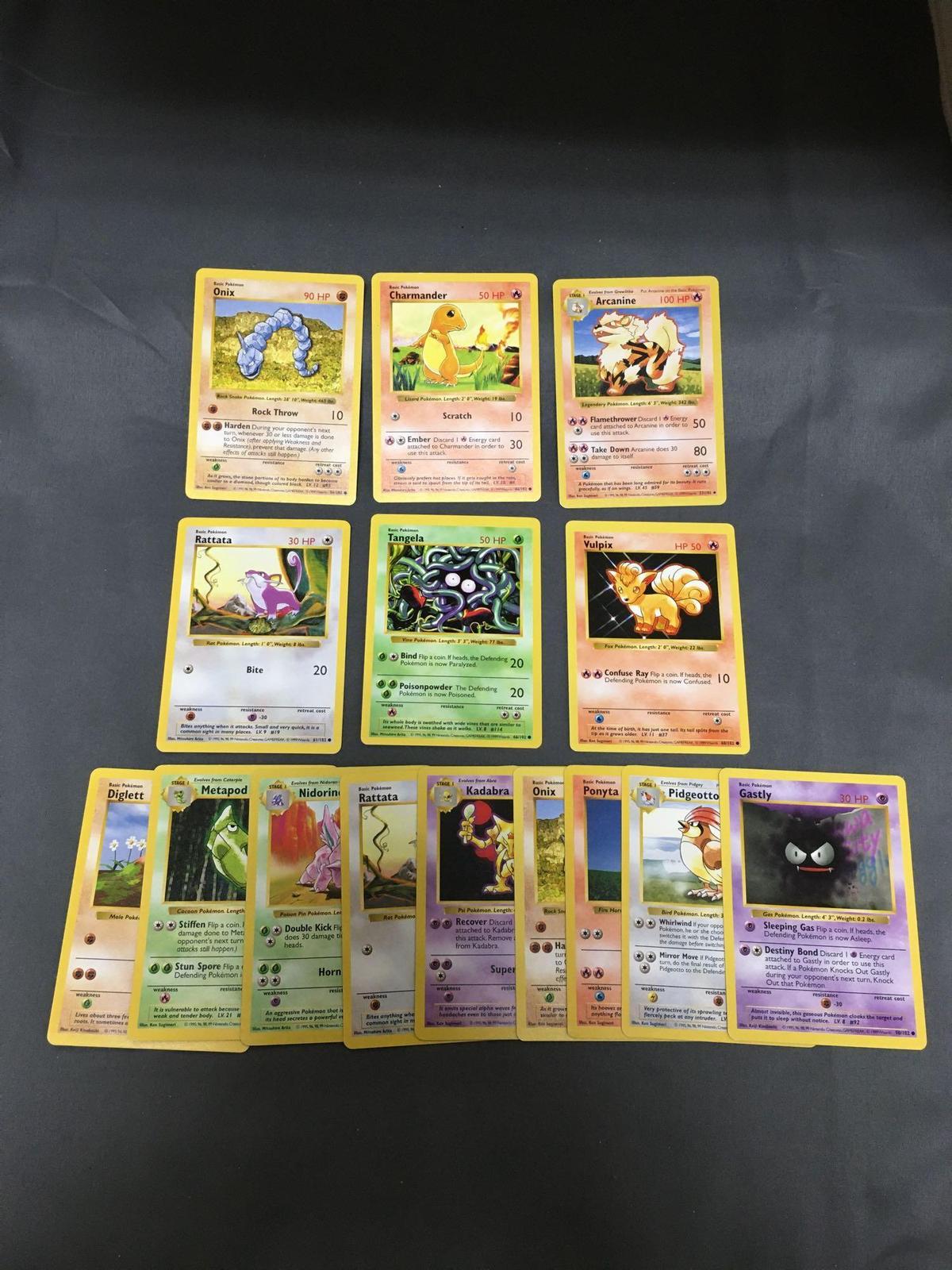 15 Card Lot of 1999 Pokemon Base Set Shadowless Trading Cards from Huge Collection