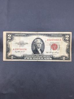 1953 United States Jefferson $2 Red Seal Bill Currency Note