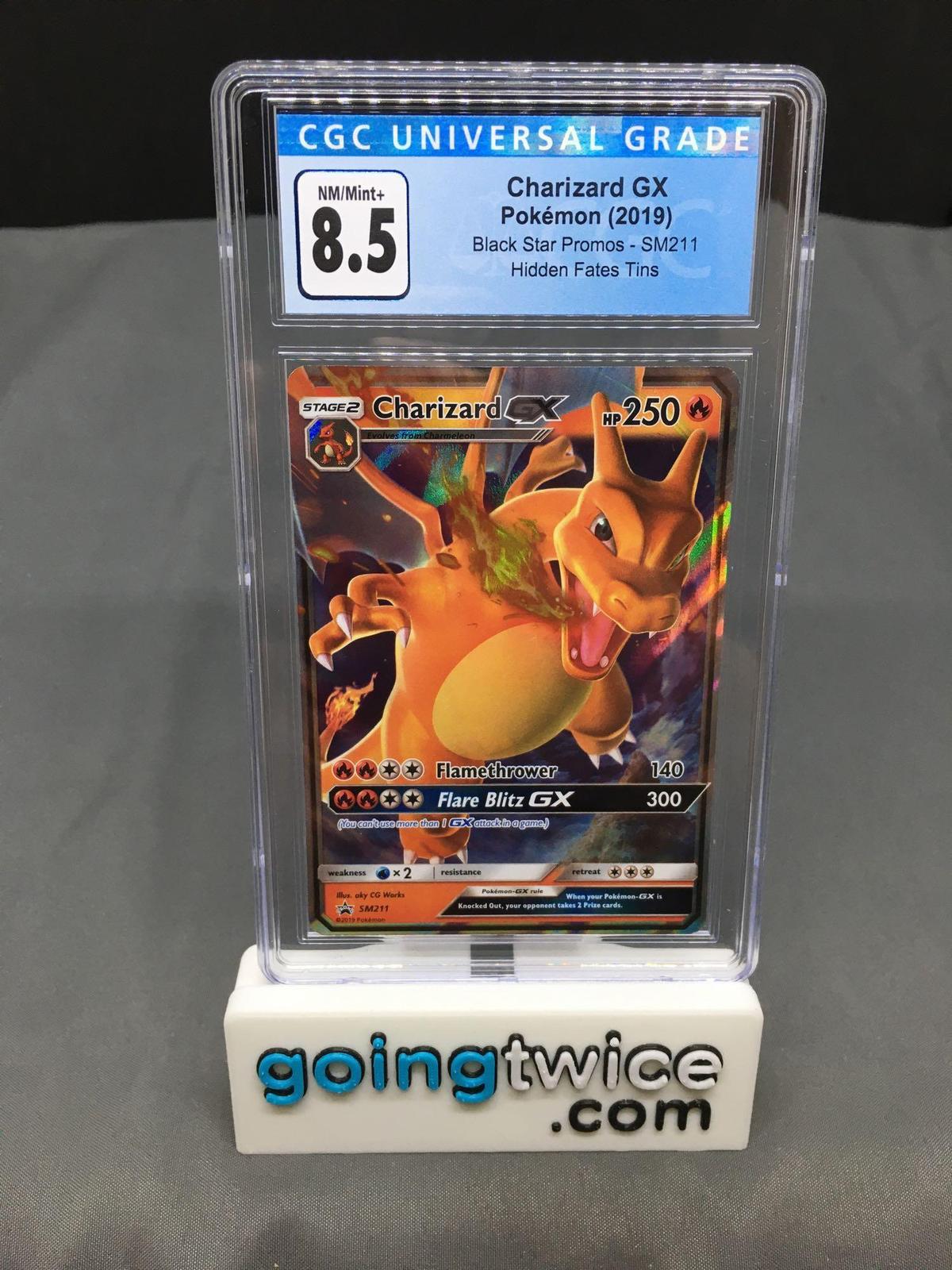 CGC Graded 2019 Pokemon Hidden Fates Promo #SM211 CHARIZARD GX Holofoil Rare Trading Card - NM-MT+