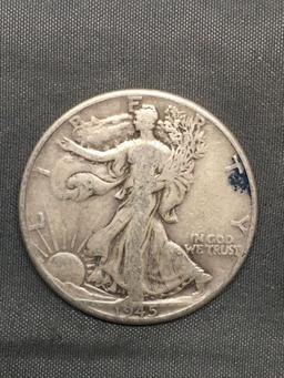 1945 United States Walking Liberty Silver Half Dollar - 90% Silver Coin from Estate