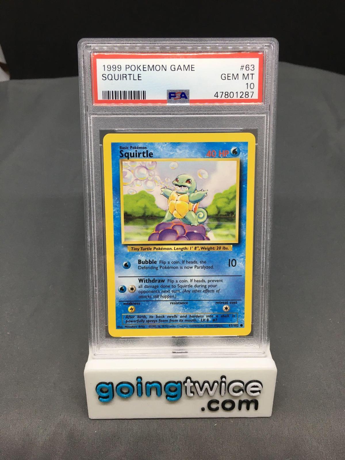 PSA Graded 1999 Pokemon Base Set Unlimited #63 SQUIRTLE Trading Card - GEM MINT 10