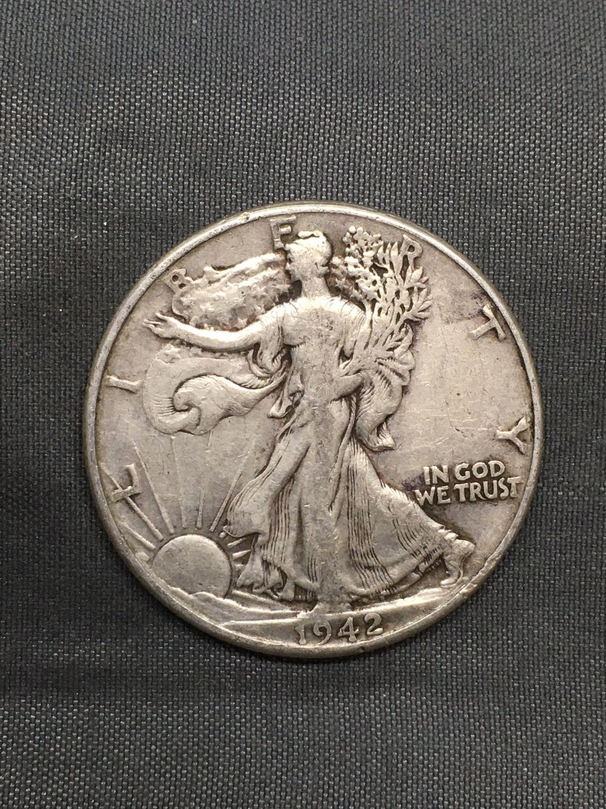 1942 United States Walking Liberty Silver Half Dollar - 90% Silver Coin from Estate