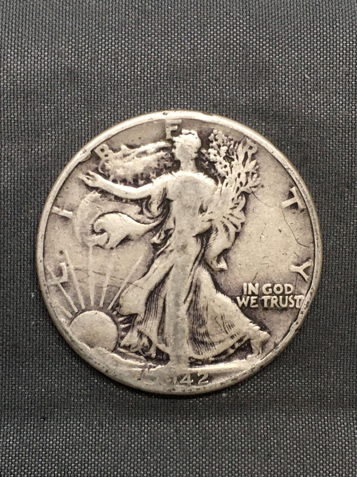 1942 United States Walking Liberty Silver Half Dollar - 90% Silver Coin from Estate