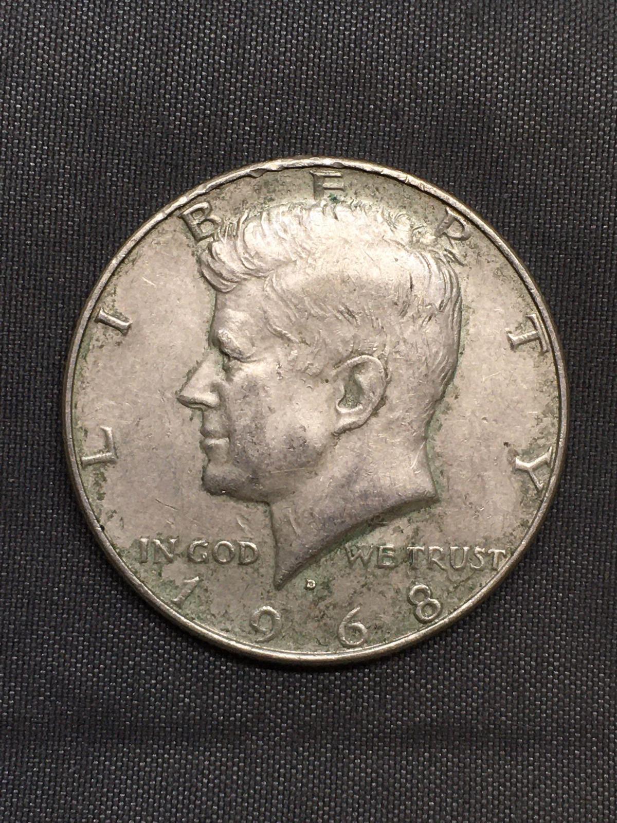 1968 United States Kennedy Silver Half Dollar - 40% Silver Coin from Estate