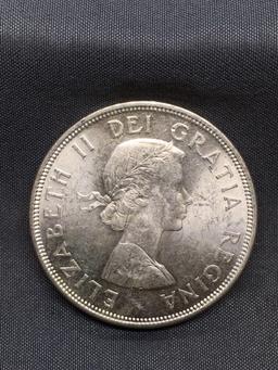 1964 Canada Silver Dollar Foreign World Coin - 80% Silver Coin - 0.600 Ounce ASW