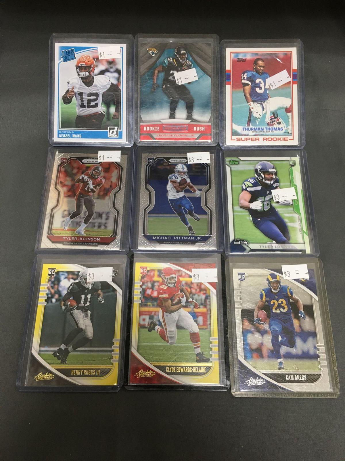 9 Card Lot of FOOTBALL ROOKIE CARDS - Mostly Newer Sets - From Huge Collection