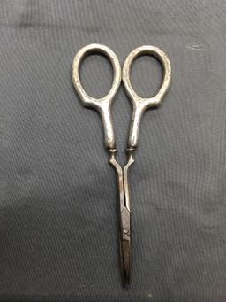 Hammer Finished 5in Long 2in Wide Vintage Pair of Sterling Silver Manicure Scissors