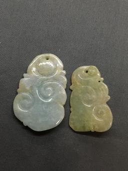 Lot of Two Asian Style Hand-Carved Miscellaneous Jade Pendants