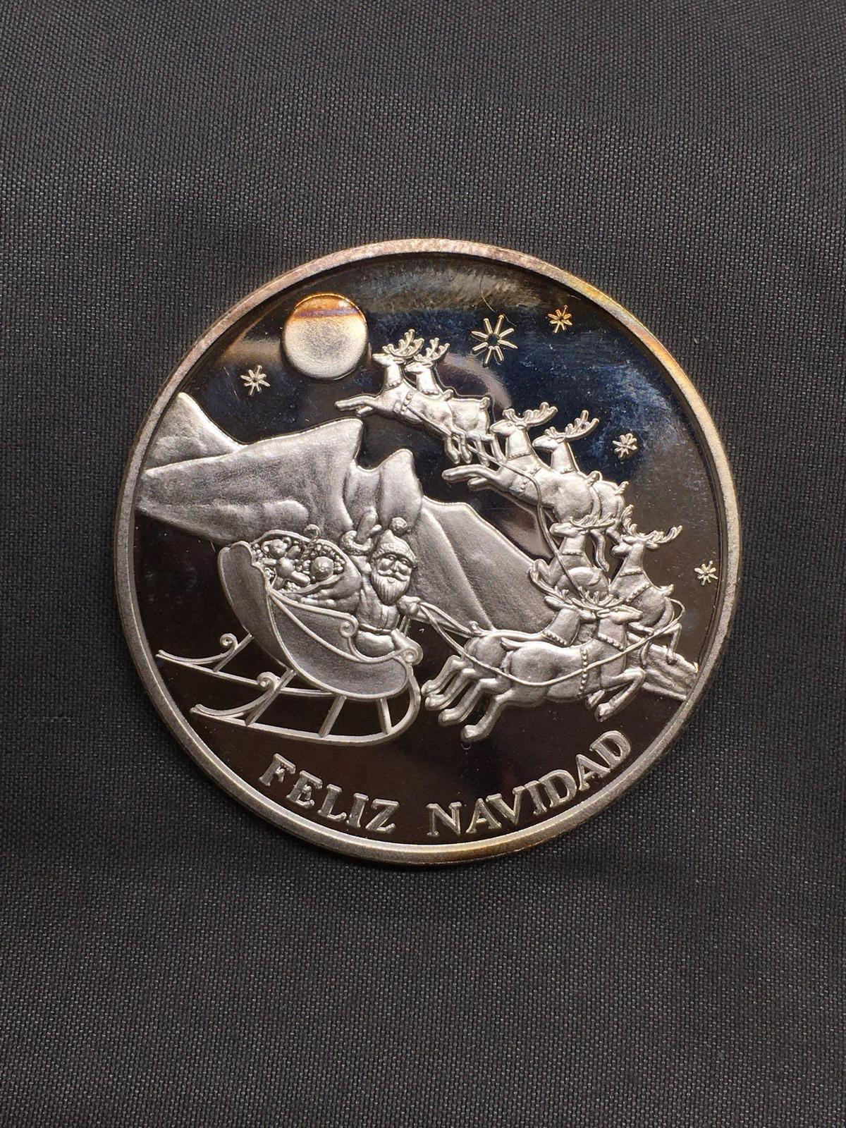 2 Troy Ounces .999 Fine Silver Feliz Navidad Dos Onzas Silver Bullion Round Coin