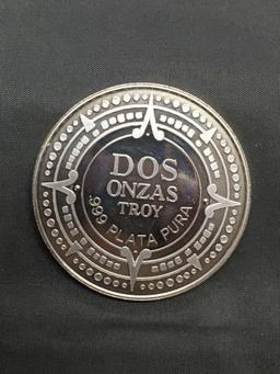 2 Troy Ounces .999 Fine Silver Feliz Navidad Dos Onzas Silver Bullion Round Coin