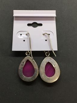 New! Larger Drop Pink Botswana 1 1/8in Pair of Sterling Silver Earrings