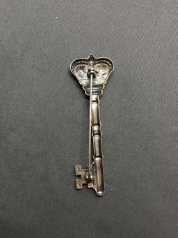 Crown Skeleton Key Design 62mm Long 20mm Wide Embossed Sterling Silver Brooch