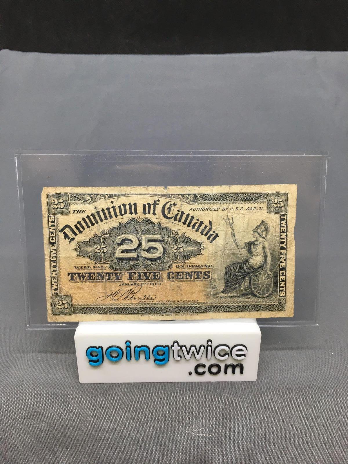 1900 Dominion of Canada 25 Cent Bill Currency Note - Fractional Currency from Estate Collection