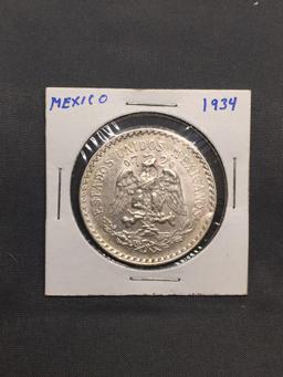 1934 Mexico 1 Peso Silver Foreign World Coin - 72% Silver Coin - .3856 Ounces Actual Silver Weight