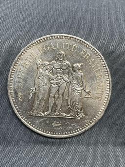 1977 France 50 Francs Silver Foreign World Coin - 90% Silver Coin - 0.8681 Ounces Actual Silver