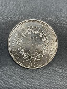 1977 France 50 Francs Silver Foreign World Coin - 90% Silver Coin - 0.8681 Ounces Actual Silver