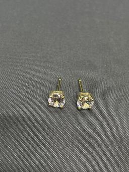 Round Faceted 5mm CZ Center Gold-Tone Pair of Sterling Silver Stud Earrings